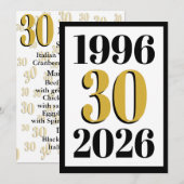 Vintage 1996 Mijlpaal 30e Verjaardag Menu (Voorkant / Achterkant)