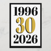 Vintage 1996 Mijlpaal 30e Verjaardag Menu (Voorkant)