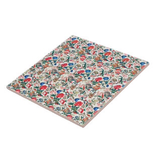 Vintage 19e-eeuwse bloempatroon blauw groen rood tegeltje