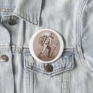 Vintage 19e-eeuwse goudzoeker mijnwerker wandelen ronde button 7,6 cm