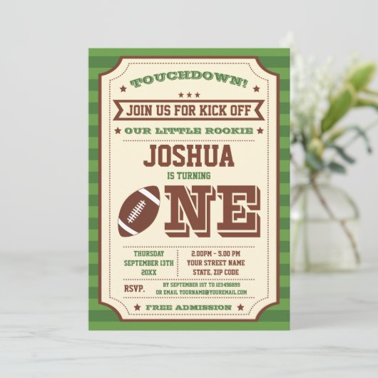 Vintage 1e verjaardag Football Ticket Uitnodiging (Staand voorkant)