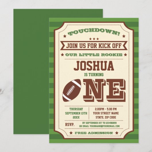 Vintage 1e verjaardag Football Ticket Uitnodiging (Voorkant / Achterkant)