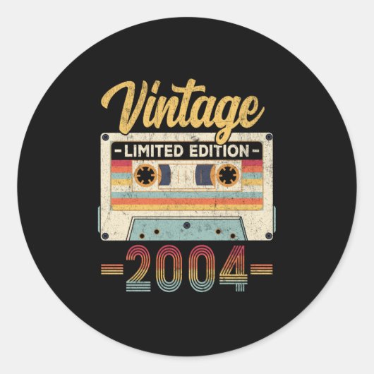 Vintage 2004 Birthday Cassette Tape Ronde Sticker (Voorkant)