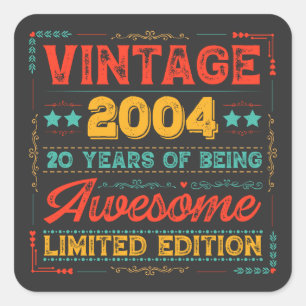 Vintage 2004 Gemaakt in 2004 20e Verjaardag 20 jaa Vierkante Sticker
