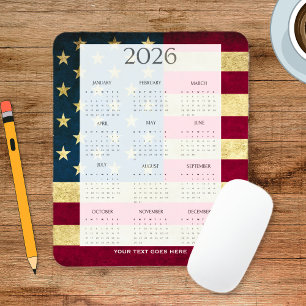 Vintage 2026 Vlag van de VS Mini Kalender Muismat