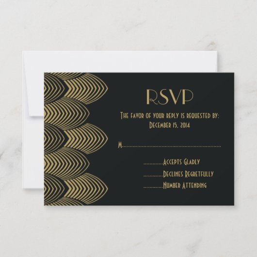 Vintage 20-Kunst Deco Scalloped Wedding RSVP Black (Voorkant)