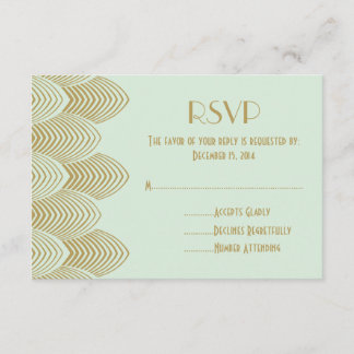 Vintage 20-kunst Deco Scalloped Wedding RSVP Mint Kaartje