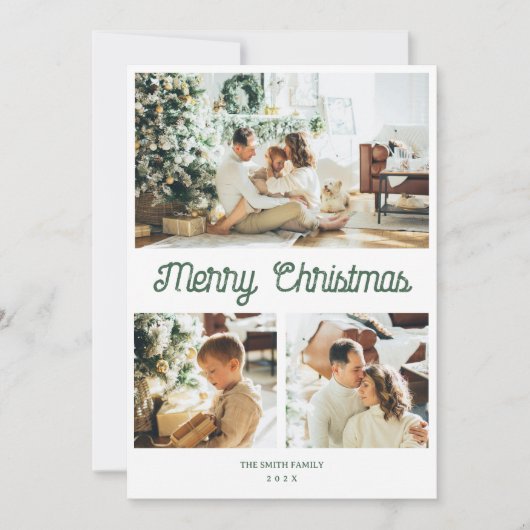 Vintage 3 Foto's Kerstgroet Vakantie Kaart (Voorkant)