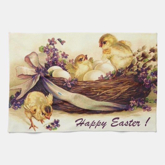 Vintage 3 Pasen van kippen en eieren Theedoek (Horizontaal)
