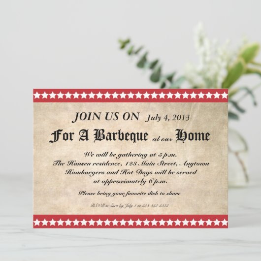 Vintage 4 juli Barbeque Uitnodiging (Staand voorkant)