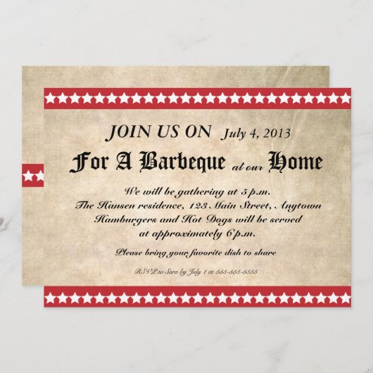 Vintage 4 juli Barbeque Uitnodiging (Voorkant / Achterkant)