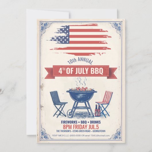 Vintage 4 juli BBQ ID1105 Kaart (Voorkant)