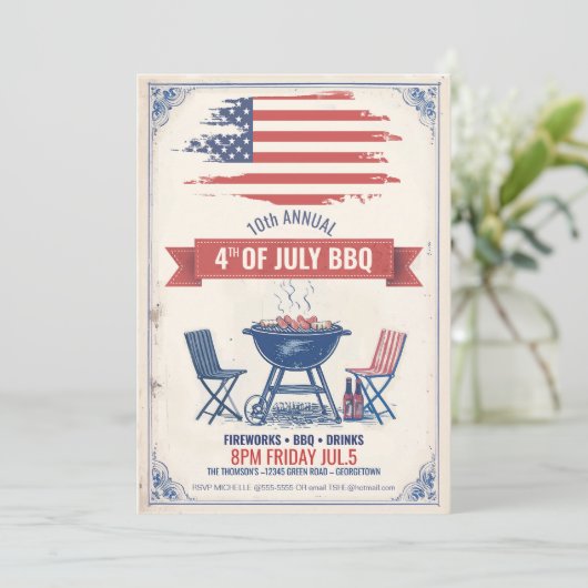 Vintage 4 juli BBQ ID1105 Kaart (Staand voorkant)