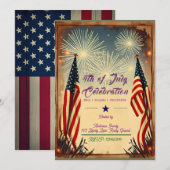 Vintage 4 juli BBQ Uitnodiging (Voorkant / Achterkant)