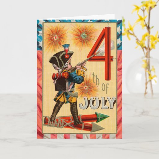 Vintage 4 juli Kaart (Gele Bloem)