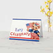 Vintage 4 juli Kaart (Gele Bloem)