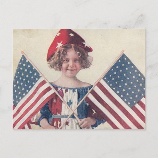 Vintage 4 juli Little Lady Liberty Briefkaart (Voorkant)