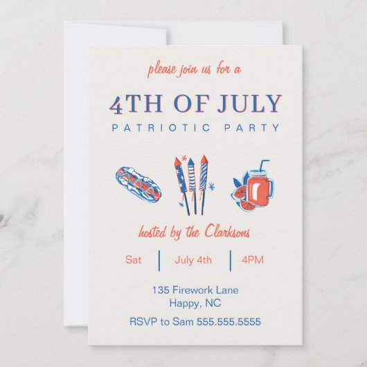 Vintage 4 juli Patriottische Partij Kaart (Voorkant)