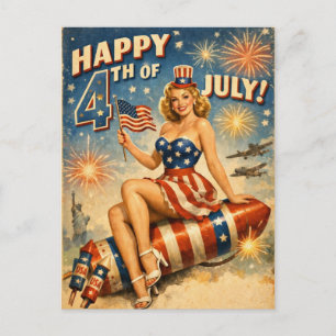 Vintage 4 juli pin-up ansichtkaart uitnodiging briefkaart
