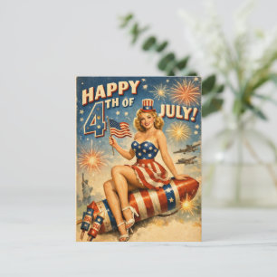 Vintage 4 juli Pin-Up Prentbrief Briefkaart