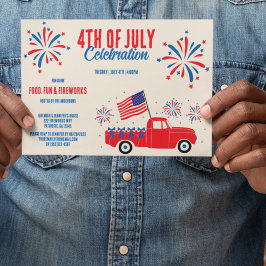 Vintage 4 juli Rood Wit Vuurwerk Kaart