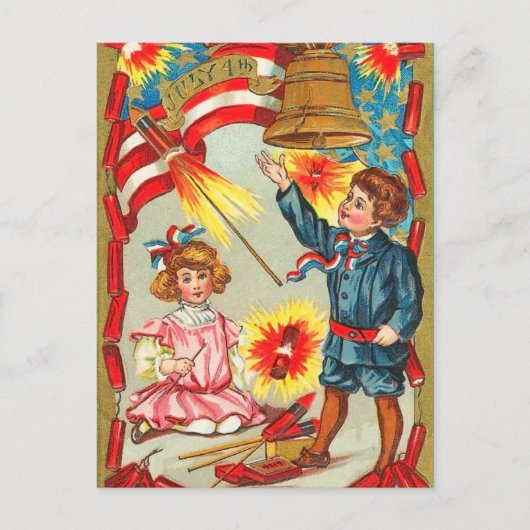 Vintage 4 juli Vuurwerk Briefkaart (Voorkant)