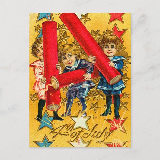 Vintage 4 juli Vuurwerk Briefkaart (Voorkant)