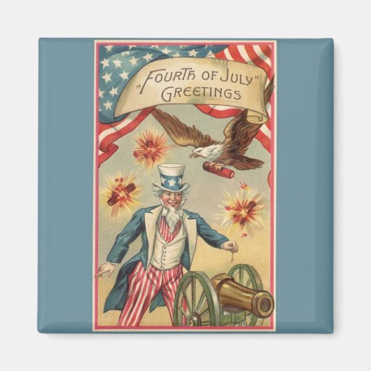 Vintage 4 juli vuurwerk met Uncle Sam Magneet (Voorkant)