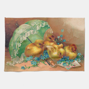 Vintage 4 Kippen Paasvakantie Theedoek