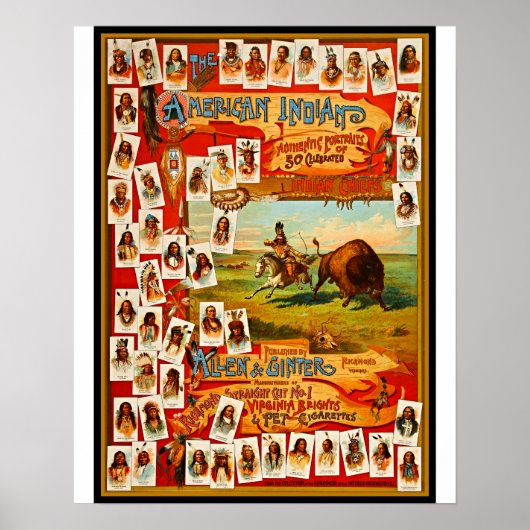Vintage 50 beroemde indianenhoofden poster (Voorkant)