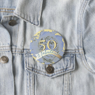 Vintage 50 en fantastisch! Gouden 50 w/blauwe pioe Ronde Button 7,6 Cm