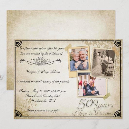 Vintage 50e verjaagingsfeest kaart (Voorkant / Achterkant)