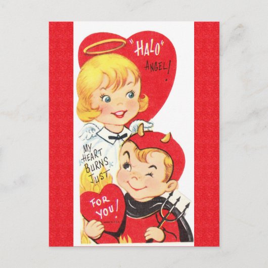 Vintage 50's Duivel en Angel Valentijn Briefkaart (Voorkant)