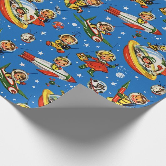 Vintage 50s Rockets en Flying Saucer Kinder Cadeaupapier (Hoek)