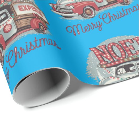 Vintage 50's truck kerst cadeaupapier (Rol Hoek)