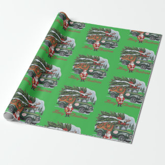 Vintage 50's truck kerst cadeaupapier