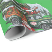 Vintage 50's truck kerst cadeaupapier (Rol Hoek)