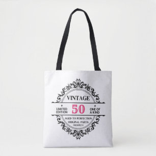 Vintage 50ste verjaardag met zwarte en roze monogr tote bag