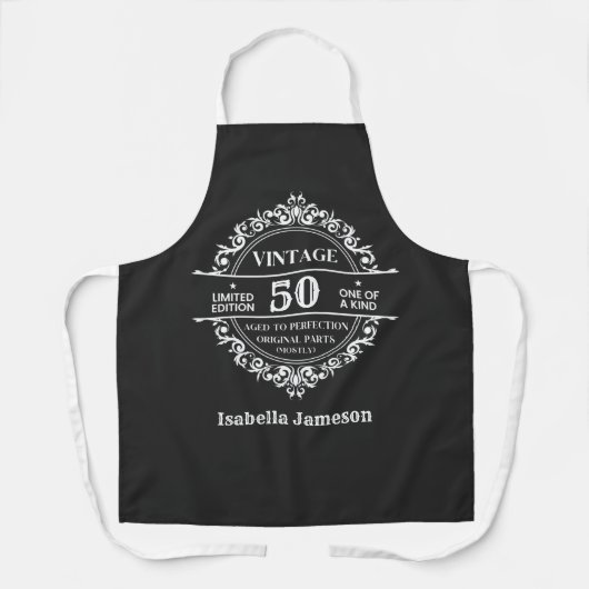 Vintage 50ste zwart-wit monogram verjaardag schort (Voorkant)