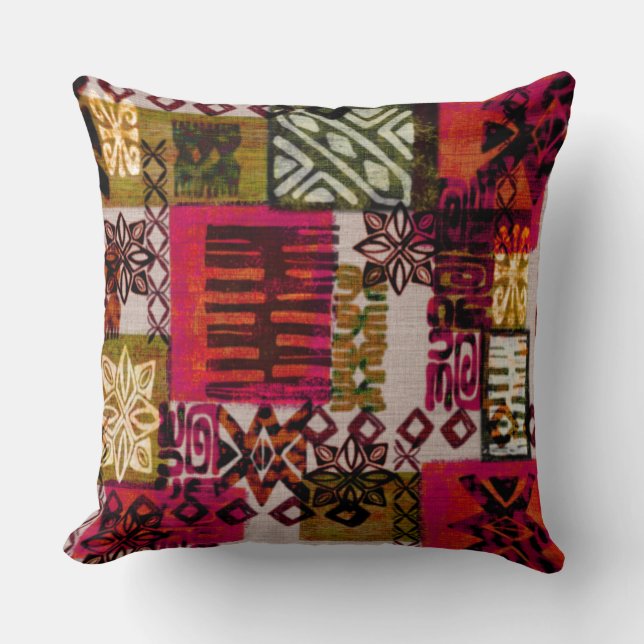 Vintage 60 jaar Hawaiian barkcloth stijl kussen (Voorkant)