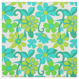 Vintage 60s Groen Blauw Hippie Flowers Patroon Stof