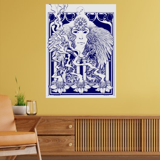 Vintage 60's Psychedelic Art Nouveau Floral Poster (Woonkamer 2)