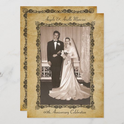 Vintage 60th verjaardagsfeest kaart (Voorkant / Achterkant)