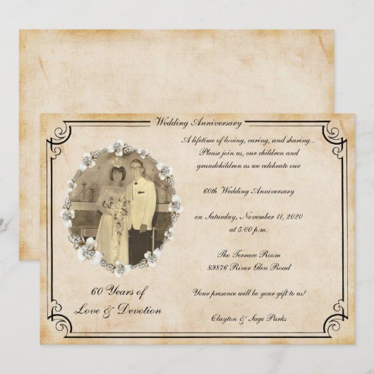 Vintage 60th verjaardagsfeest viering kaart (Voorkant / Achterkant)