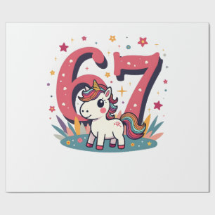 Vintage 67e verjaardag eenhoorn regenboog cute car cadeaupapier