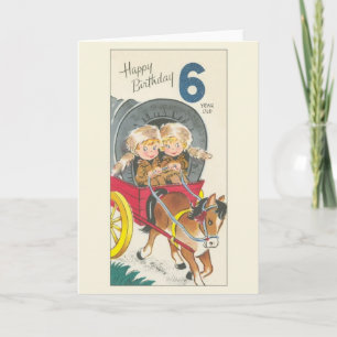 Vintage 6 jaar oude verjaardag Kaart