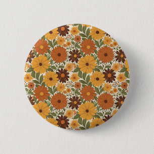vintage 70-er jaren stijl bloemen/bloem ronde button 5,7 cm