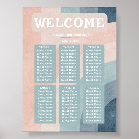 Vintage 70s Rainbow Wedding Seating Charts Poster (Voorkant)