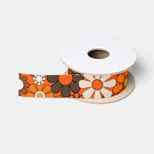 Vintage 70s Retro Bloemmotief Boho Cadeau Satijnen Lint
