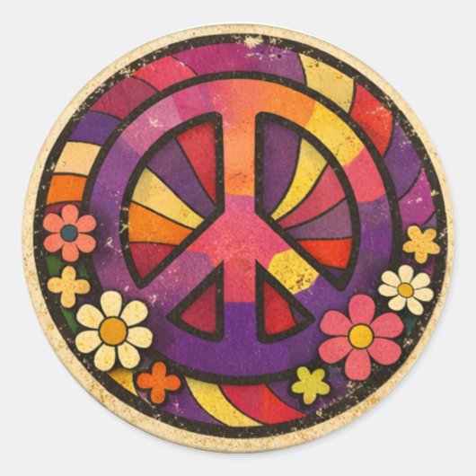 Vintage 70s Retro Peace Sign Flower Power Sticker (Voorkant)